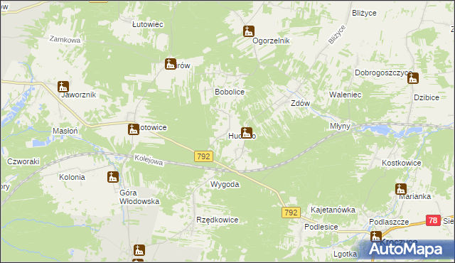 mapa Hucisko gmina Włodowice, Hucisko gmina Włodowice na mapie Targeo