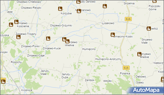 mapa Humięcino, Humięcino na mapie Targeo