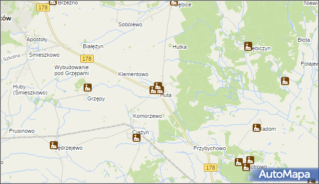 mapa Huta gmina Czarnków, Huta gmina Czarnków na mapie Targeo