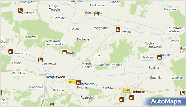 mapa Huta gmina Wojsławice, Huta gmina Wojsławice na mapie Targeo