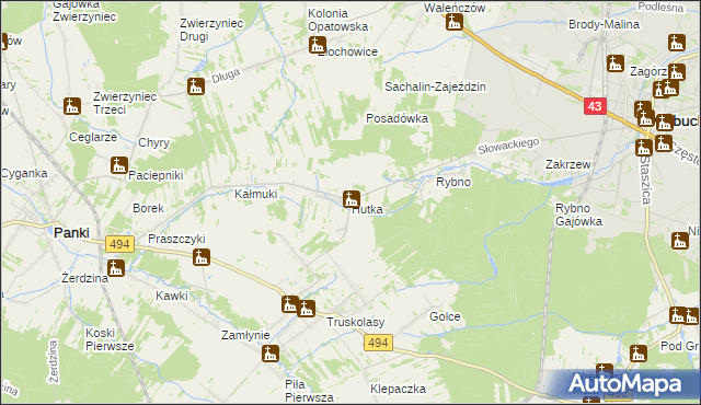 mapa Hutka gmina Wręczyca Wielka, Hutka gmina Wręczyca Wielka na mapie Targeo
