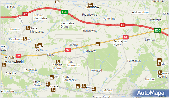 mapa Ignaców gmina Mińsk Mazowiecki, Ignaców gmina Mińsk Mazowiecki na mapie Targeo
