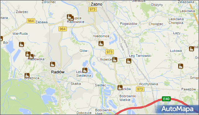 mapa Ilkowice gmina Żabno, Ilkowice gmina Żabno na mapie Targeo