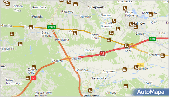 mapa Izabela gmina Wiązowna, Izabela gmina Wiązowna na mapie Targeo