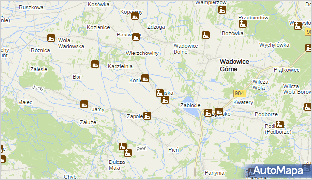 mapa Izbiska gmina Wadowice Górne, Izbiska gmina Wadowice Górne na mapie Targeo
