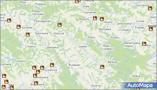 mapa Izdebki gmina Nozdrzec, Izdebki gmina Nozdrzec na mapie Targeo