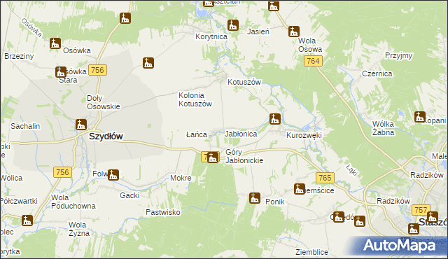 mapa Jabłonica gmina Szydłów, Jabłonica gmina Szydłów na mapie Targeo