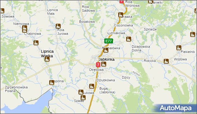 mapa Jabłonka powiat nowotarski, Jabłonka powiat nowotarski na mapie Targeo
