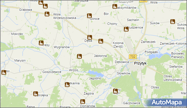 mapa Jabłonna gmina Przytyk, Jabłonna gmina Przytyk na mapie Targeo