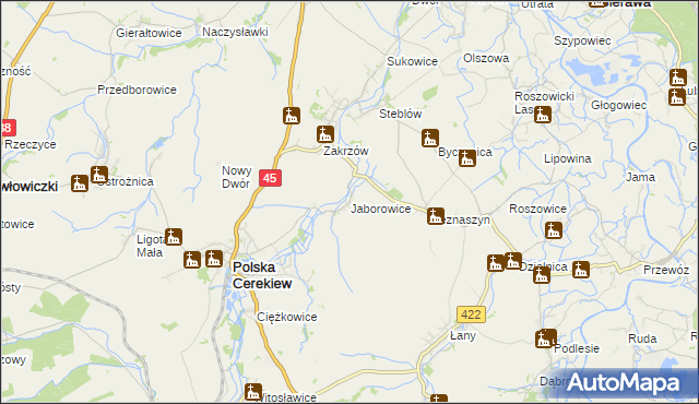 mapa Jaborowice, Jaborowice na mapie Targeo