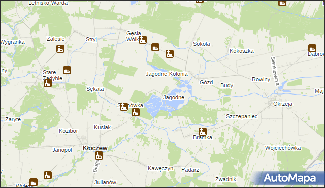 mapa Jagodne gmina Kłoczew, Jagodne gmina Kłoczew na mapie Targeo