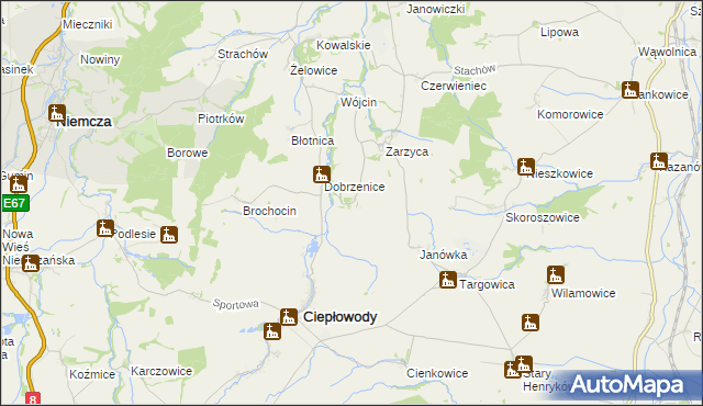mapa Jakubów gmina Ciepłowody, Jakubów gmina Ciepłowody na mapie Targeo