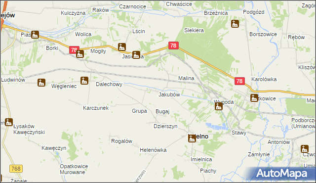 mapa Jakubów gmina Imielno, Jakubów gmina Imielno na mapie Targeo