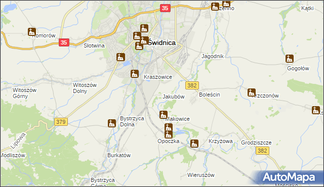 mapa Jakubów gmina Świdnica, Jakubów gmina Świdnica na mapie Targeo