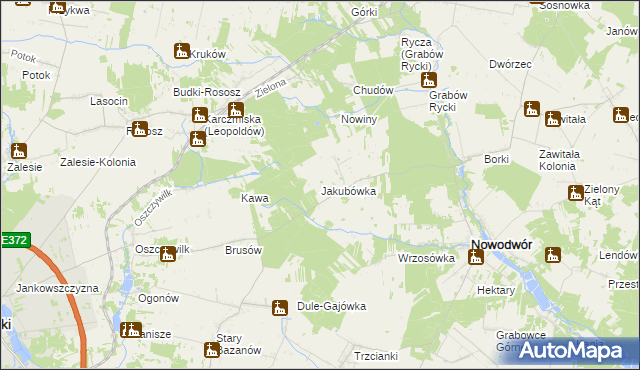 mapa Jakubówka gmina Nowodwór, Jakubówka gmina Nowodwór na mapie Targeo