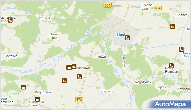 mapa Jałowo gmina Lipsk, Jałowo gmina Lipsk na mapie Targeo