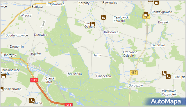 mapa Jamy gmina Gorzów Śląski, Jamy gmina Gorzów Śląski na mapie Targeo