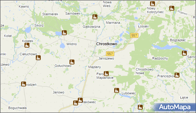 mapa Janiszewo gmina Chrostkowo, Janiszewo gmina Chrostkowo na mapie Targeo