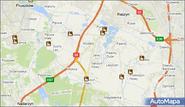 mapa Janki gmina Raszyn, Janki gmina Raszyn na mapie Targeo