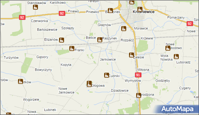 mapa Jankowice gmina Krośniewice, Jankowice gmina Krośniewice na mapie Targeo