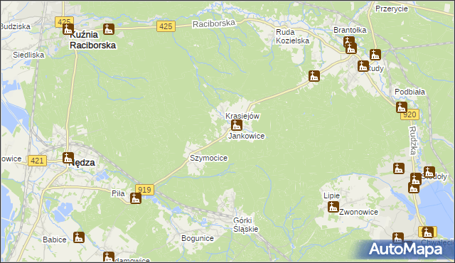 mapa Jankowice gmina Kuźnia Raciborska, Jankowice gmina Kuźnia Raciborska na mapie Targeo