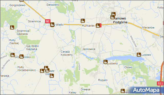 mapa Jankowice gmina Tarnowo Podgórne, Jankowice gmina Tarnowo Podgórne na mapie Targeo