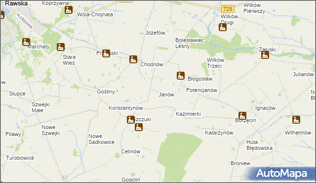 mapa Janów gmina Biała Rawska, Janów gmina Biała Rawska na mapie Targeo