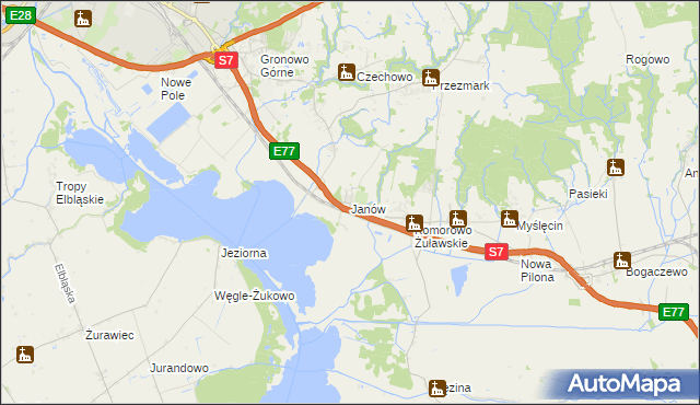 mapa Janów gmina Elbląg, Janów gmina Elbląg na mapie Targeo
