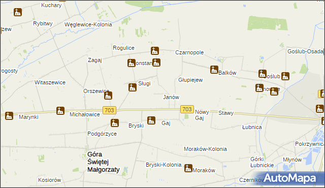 mapa Janów gmina Góra Świętej Małgorzaty, Janów gmina Góra Świętej Małgorzaty na mapie Targeo