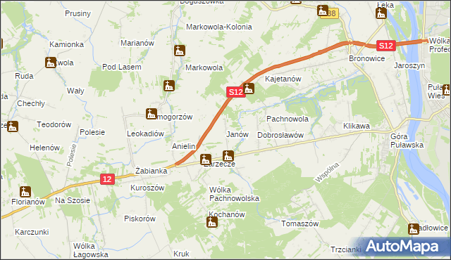 mapa Janów gmina Puławy, Janów gmina Puławy na mapie Targeo