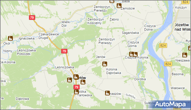 mapa Janów gmina Tarłów, Janów gmina Tarłów na mapie Targeo