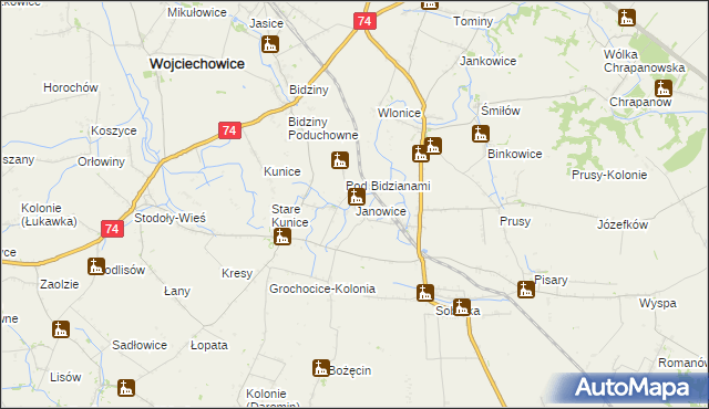 mapa Janowice gmina Ożarów, Janowice gmina Ożarów na mapie Targeo
