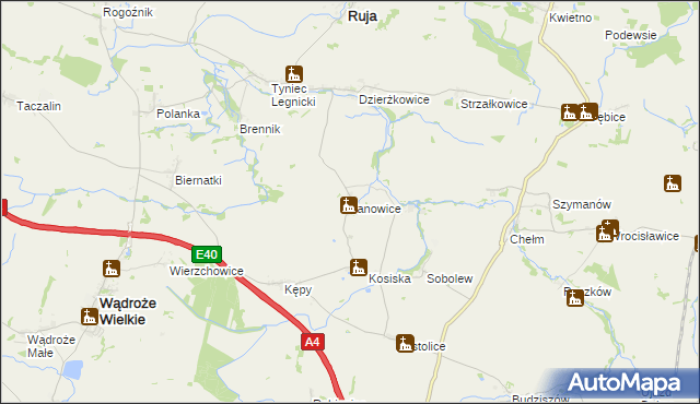 mapa Janowice gmina Ruja, Janowice gmina Ruja na mapie Targeo