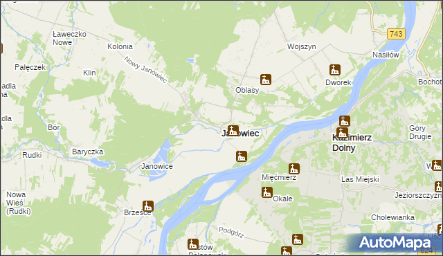 mapa Janowiec powiat puławski, Janowiec powiat puławski na mapie Targeo