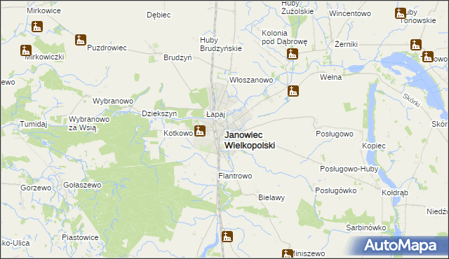 mapa Janowiec Wielkopolski, Janowiec Wielkopolski na mapie Targeo