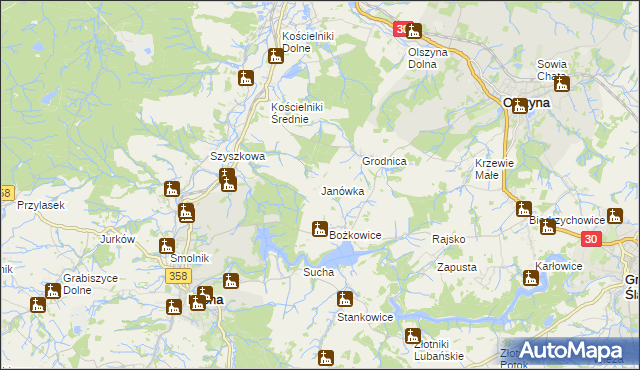 mapa Janówka gmina Leśna, Janówka gmina Leśna na mapie Targeo