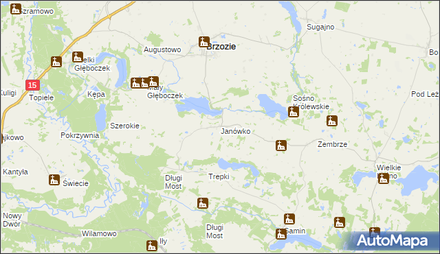 mapa Janówko gmina Brzozie, Janówko gmina Brzozie na mapie Targeo