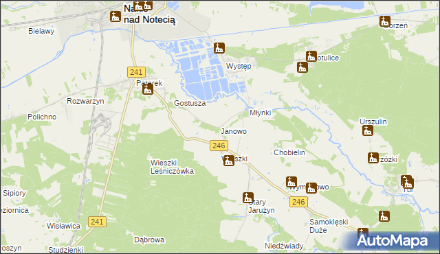 mapa Janowo gmina Nakło nad Notecią, Janowo gmina Nakło nad Notecią na mapie Targeo