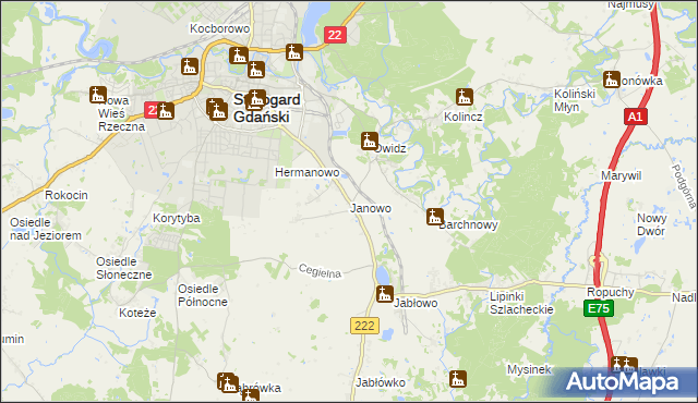 mapa Janowo gmina Starogard Gdański, Janowo gmina Starogard Gdański na mapie Targeo