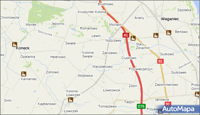 mapa Janowo gmina Waganiec, Janowo gmina Waganiec na mapie Targeo