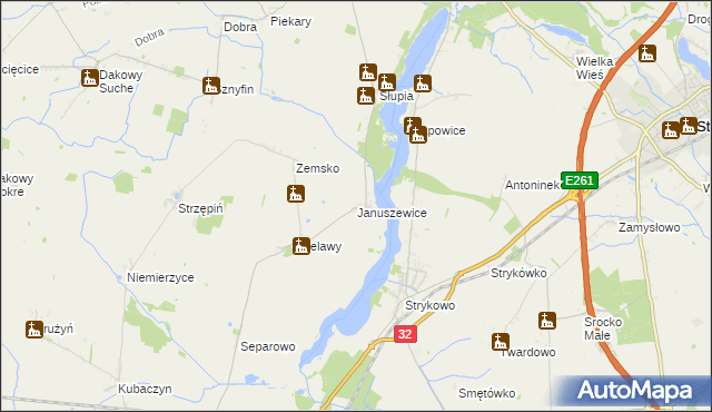 mapa Januszewice gmina Granowo, Januszewice gmina Granowo na mapie Targeo