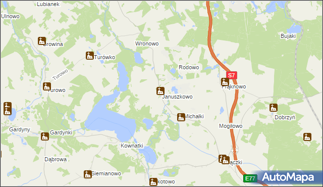 mapa Januszkowo gmina Kozłowo, Januszkowo gmina Kozłowo na mapie Targeo