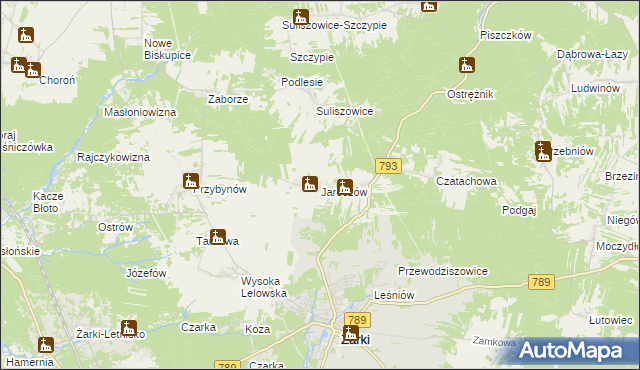 mapa Jaroszów gmina Żarki, Jaroszów gmina Żarki na mapie Targeo