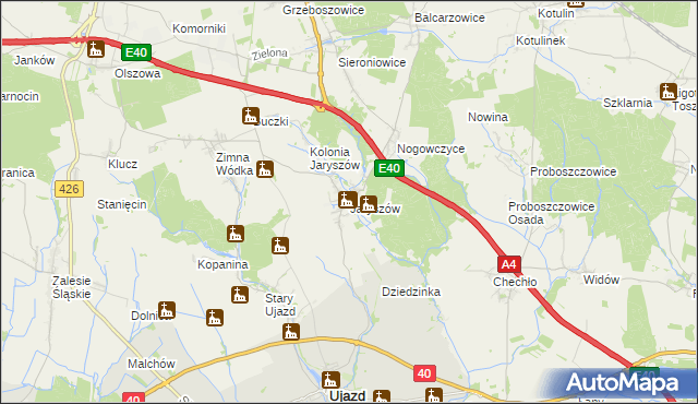 mapa Jaryszów gmina Ujazd, Jaryszów gmina Ujazd na mapie Targeo
