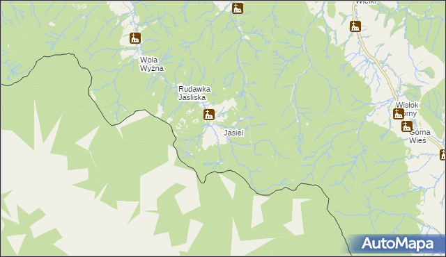 mapa Jasiel gmina Jaśliska, Jasiel gmina Jaśliska na mapie Targeo