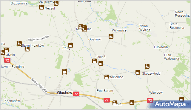mapa Jasień gmina Głuchów, Jasień gmina Głuchów na mapie Targeo