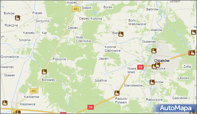mapa Jasień gmina Osjaków, Jasień gmina Osjaków na mapie Targeo