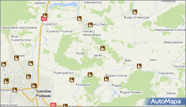 mapa Jasień gmina Repki, Jasień gmina Repki na mapie Targeo