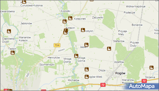 mapa Jasień gmina Rogów, Jasień gmina Rogów na mapie Targeo