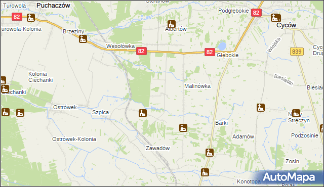 mapa Jasieniec gmina Puchaczów, Jasieniec gmina Puchaczów na mapie Targeo